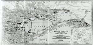 Kart over kinesisk Turkestan, fra 'On Ancient Central-Asian Tracks' av Stein, publisert 1933